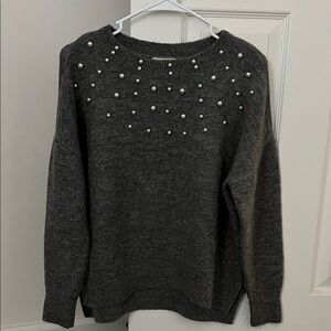 Elegant Gray Sweater with Pearl Accents